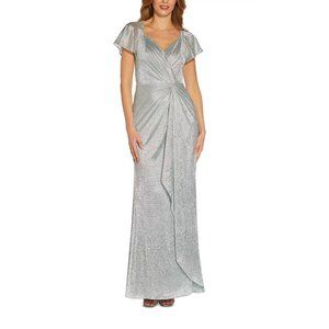 NWT ADRIANNA PAPELL Women's Metallic Twist-Front Gown Dress 8